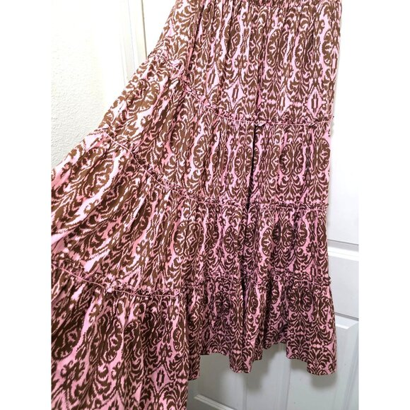 Revolve O.P.T. Pink & Brown Tiered Maxi Skirt With Elastic Waistband Size S - Picture 4 of 11